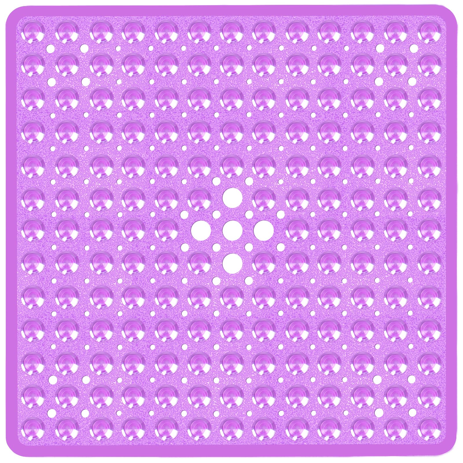 Naoloture Square Shower Bathtub Mat Non Slip for Inside Shower Clear Purple 21x21 Inch, Shower Stall Mats for Bathroom Floor, So